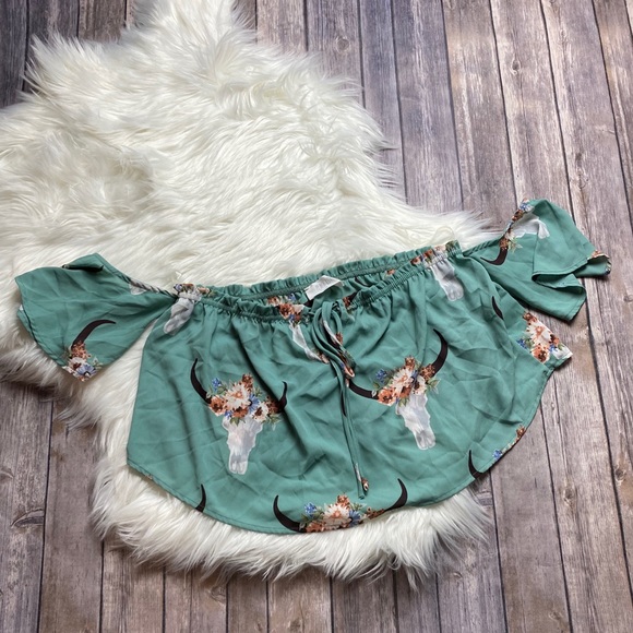 Peach Love Steer Head Off the Shoulder Crop - Picture 1 of 3